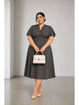 Beyond the Curve - VIRGIO - Checked Cotton Fit Flared Plus Size Dress For Women
