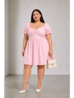 Beyond the Curve - VIRGIO - Solid Cotton Fit Flare Plus Size Dress For Women