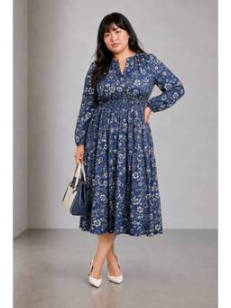 Beyond the Curve - VIRGIO - Floral Viscose Smocked Waist Plus Size Dress For Women