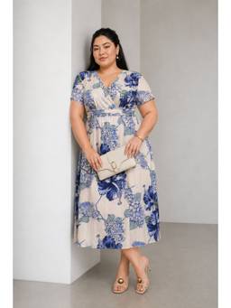 Beyond the Curve - VIRGIO - Floral Cotton Printed Wrap Plus Size Dress For Women
