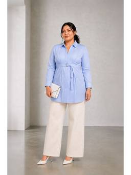 Beyond the Curve - VIRGIO - Striped Cotton Cinched Waist Buckle Plus Size Shirt For Women