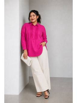 Beyond the Curve - VIRGIO - Solid Viscose Plus Size Shirt With Pintuck Front Panel For Women