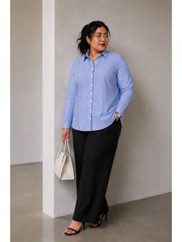 Beyond the Curve - VIRGIO - Striped Cotton Stripe Panelled Plus Size Shirt For Women