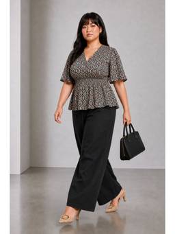 Beyond the Curve - VIRGIO - Floral Viscose V Neck Plus Size Top With Flared Sleeve For Women