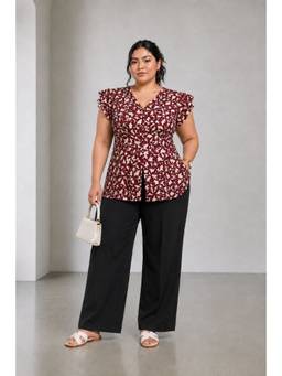 Beyond the Curve - VIRGIO - Abstract Viscose Pleated Peplum Plus Size Top For Women