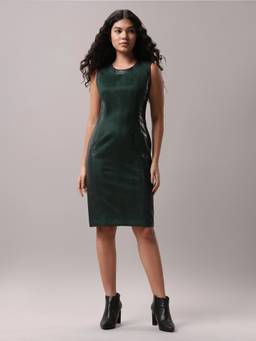 Calvin Klein - Polyester Round Neck Sheath Dress Green