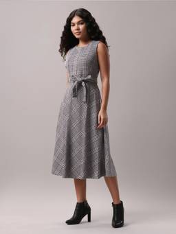 Calvin Klein - Polyester Round Neck A-Line Dress Grey
