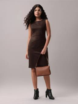 Calvin Klein - Polyester Round Neck Sheath Dress Brown