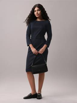 Calvin Klein - Polyester Boat Neck Sheath Dress Blue