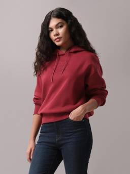 Calvin Klein - Regular Fit Cotton Hooded Neck Sweatshirt Red