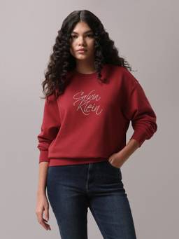 Calvin Klein - Regular Fit Cotton Crew Neck Sweatshirt Red