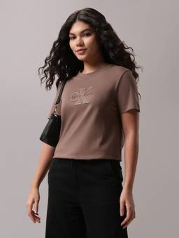 Calvin Klein - Embroidered Logo Regular Fit Cotton T-Shirt Brown