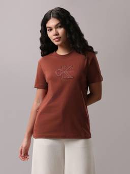 Calvin Klein - Embroidered Logo Regular Fit Cotton T-Shirt Blue