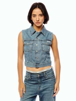 Calvin Klein - Relaxed Fit Cotton Classic Collar Crop Top Blue