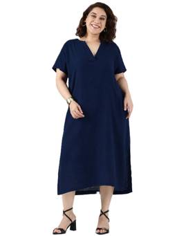 THE PINK MOON - Navy Dress With V-Neck And Short Sleeves