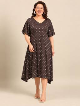 THE PINK MOON - Brown Polka Dot A-Line Dress