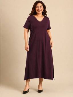 THE PINK MOON - Maroon Rib Cotton A-Line Dress