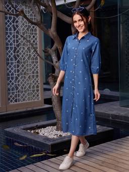 ZUMMER - Denim Embroidered Dress Blue
