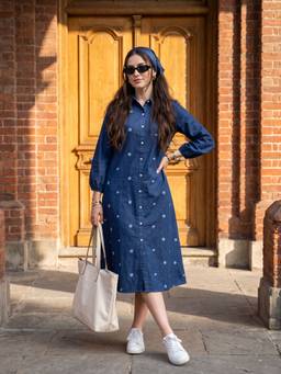 ZUMMER - Denim Embroidered Dress Navy Blue