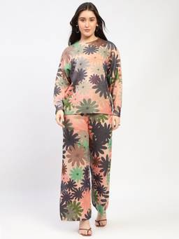 Global Republic - Polyester Floral Round Neck Co-Ord Set For Women