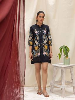 ZUMMER - Rayon Floral Embroidered Short Dress