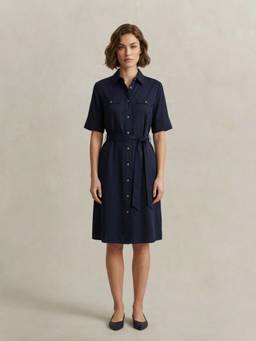 GANT - Women Navy Blue Fluid Belted Shirts Dress