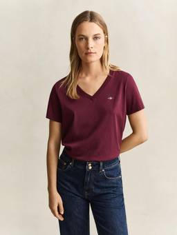 GANT - Women Burgundy Regular Fit Solid Cotton T-Shirt