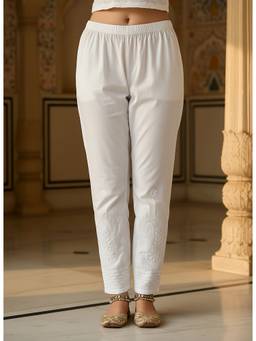 Khaka-The Chikankari Heritage - Women Chikankari Computer Pant
