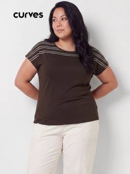 max - Women Striped T-Shirt Brown