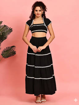 JAKANARY - Solid Top With Skirt And Shrug Black