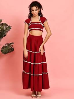 JAKANARY - Solid Top With Skirt And Shrug Maroon