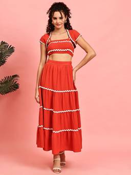 JAKANARY - Solid Top With Skirt And Shrug Red