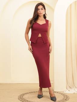 JAKANARY - Solid Top With Skirt Maroon