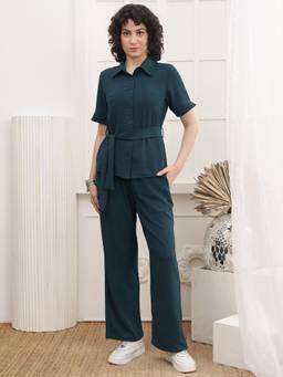 JAKANARY - Solid Co-Ord Set With Belt Green
