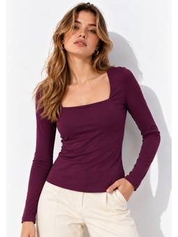 Lounge Dreams - Wine Long Sleeve Square Neck Top