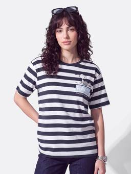 max - Urb_N Women Oversized Snoopy Striped T-Shirt Blue