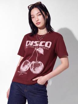 max - Urb_N Women Printed T-Shirt Maroon