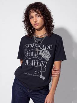 max - Urb_N Women Relaxed Printed T-Shirt Blue