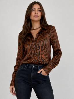 STREET 9 - Printed Satin Shirt Brown