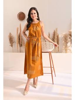 DECKEDUP - Golden Leaf Dress with Belt