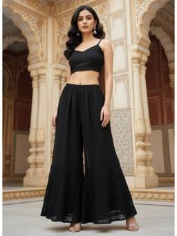 Khaka-The Chikankari Heritage - Womens Faux Georgette Lucknowi Chikankari Flared Sharara