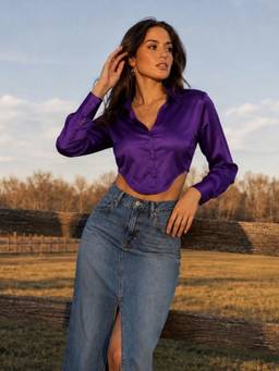 STREET 9 - Shirt Style Crop Top Purple