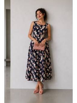 Virgio - Printed Viscose Print Fit Flare Dress For Women Blue