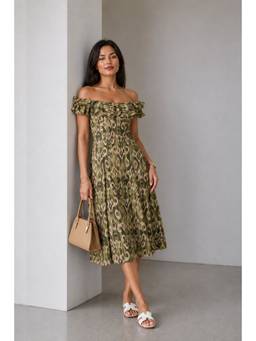 Virgio - Printed Cotton Printed Dress For Women Green