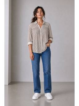 Virgio - Printed Viscose Printed Relaxed Shirt For Women White