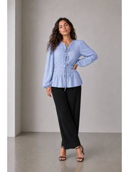 Virgio - Solid Viscose Smocked Waist Full Sleeve Top For Women