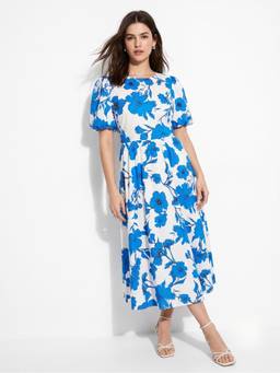 Outzidr - Blue Length All Over Printed Dress