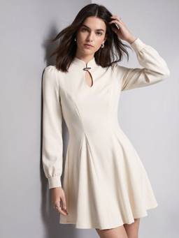 Outzidr - Off White Skater Dress With Metal Trim