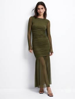 Outzidr - Olive Fitted Dress With Flared Hem