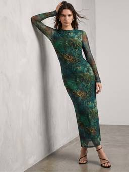 Outzidr - Green Animal Printed Fitted Dress